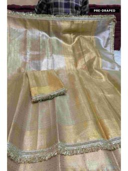 Isadora Life - Womens Woven Zari Gold Pre-Draped Saree With Unstitched Blouse