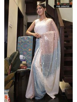 Isadora Life - Womens Embroidered Sequined Multi-Color Pre-Draped Saree With Unstitched Blouse