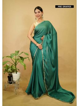 Isadora Life - Womens Solid Sequined Green Pre-Draped Saree With Unstitched Blouse