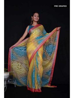 Isadora Life - Womens Printed Multi-Color Pre-Draped Saree With Unstitched Blouse