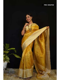 Isadora Life - Womens Woven Zari Yellow Pre-Draped Saree With Unstitched Blouse