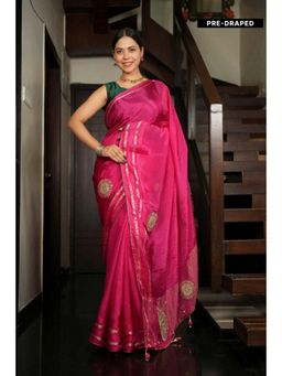 Isadora Life - Womens Embroidered Gota Pink Pre-Draped Saree With Unstitched Blouse