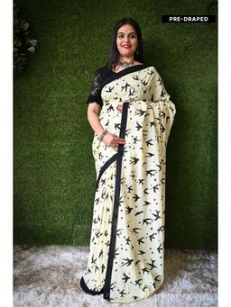Isadora Life - Womens Printed Off White Pre-Draped Saree With Unstitched Blouse