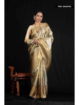 Isadora Life - Womens Woven Zari Gold Pre-Draped Saree With Unstitched Blouse