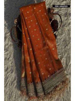 Isadora Life - Womens Woven Embroidered Yellow Pre-Draped Saree With Unstitched Blouse