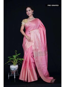Isadora Life - Womens Woven Tassels Pink Pre-Draped Saree With Unstitched Blouse