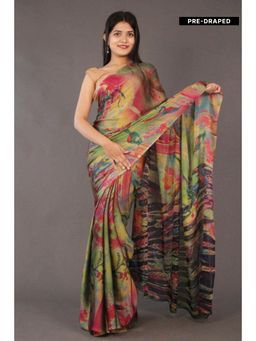 Isadora Life - Womens Abstract Printed Multi-Color Pre-Draped Saree With Unstitched Blouse