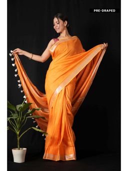 Isadora Life - Womens Solid Tassels Orange Pre-Draped Saree With Unstitched Blouse