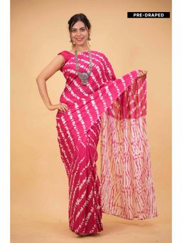 Isadora Life - Womens Leheriya Pink Pre-Draped Saree With Unstitched Blouse