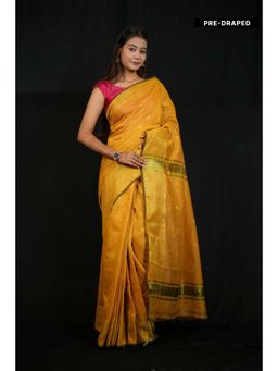 Isadora Life - Womens Woven Zari Yellow Pre-Draped Saree With Unstitched Blouse
