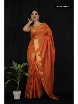 Isadora Life - Womens Sequined Zari Orange Pre-Draped Saree With Unstitched Blouse
