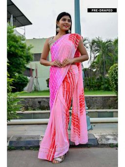 Isadora Life - Womens Ombre Leheriya Pink Pre-Draped Saree With Unstitched Blouse