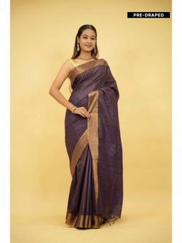 Isadora Life - Womens Stripes Sequined Purple Pre-Draped Saree With Unstitched Blouse