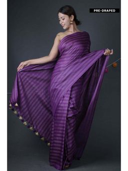 Isadora Life - Womens Stripes Tassels Purple Pre-Draped Saree With Unstitched Blouse