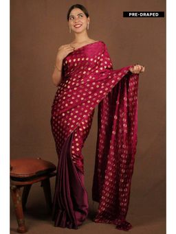 Isadora Life - Womens Woven Maroon Pre-Draped Saree With Unstitched Blouse