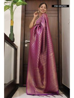 Isadora Life - Womens Woven Tassels Purple Pre-Draped Saree With Unstitched Blouse