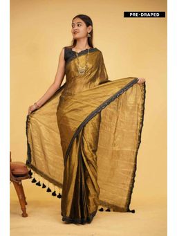 Isadora Life - Womens Woven Tassels Gold Pre-Draped Saree With Unstitched Blouse