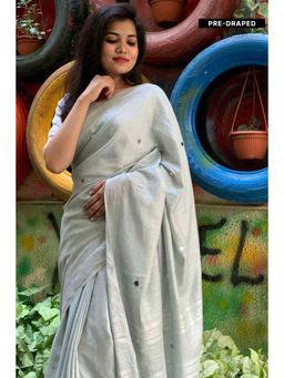 Isadora Life - Womens Mirror Work Tassels Grey Pre-Draped Saree with Unstitched Blouse