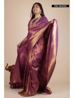 Isadora Life - Womens Woven Tassels Wine Pre-Draped Saree with Unstitched Blouse