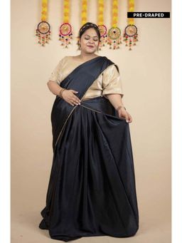 Isadora Life - Womens Solid Sequined Black Pre-Draped Saree with Unstitched Blouse