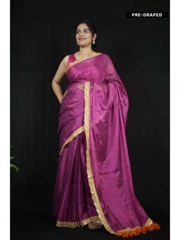 Isadora Life - Womens Solid Tassels Purple Pre-Draped Saree with Unstitched Blouse