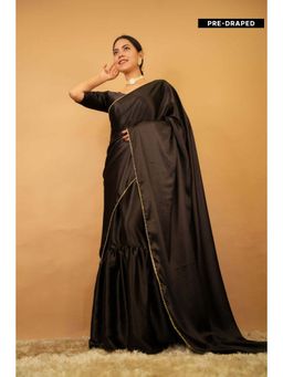 Isadora Life - Womens Solid Beads Black Pre-Draped Saree with Unstitched Blouse