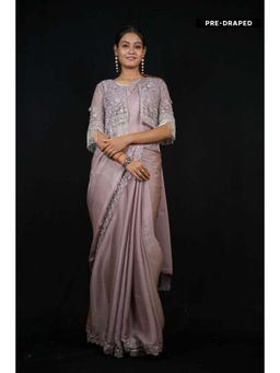 Isadora Life - Womens Sequined Lavender Pre-Draped Saree with Unstitched Blouse and Jacket