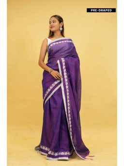 Isadora Life - Womens Solid Tassels Purple Pre-Draped Saree with Unstitched Blouse