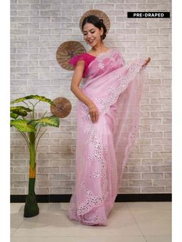 Isadora Life - Womens Mirror Work Sequined Pink Pre-Draped Saree with Unstitched Blouse