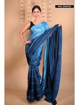 Isadora Life - Womens Ombre Sequined Blue Pre-Draped Saree with Unstitched Blouse