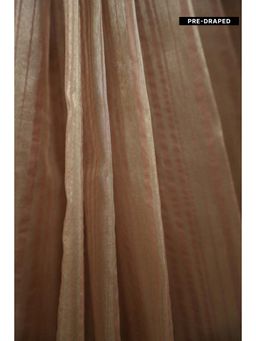 Isadora Life - Womens Stripes Zari Beige Pre-Draped Saree with Unstitched Blouse