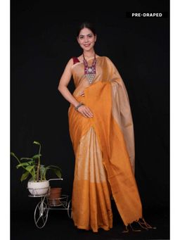Isadora Life - Womens Solid Tassels Beige Pre-Draped Saree with Unstitched Blouse