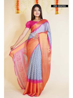 Isadora Life - Womens Bandhani Printed Multi-Color Pre-Draped Saree with Unstitched Blouse