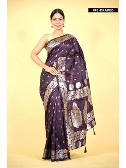 Isadora Life - Purple Floral Pre-Draped Saree with Unstitched Blouse