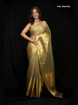 Isadora Life - Gold Woven Pre-Draped Saree with Unstitched Blouse