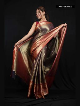 Isadora Life - Gold Woven Pre-Draped Saree with Unstitched Blouse