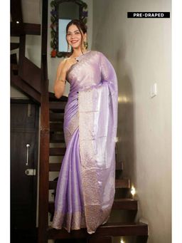 Isadora Life - Purple Embroidered Pre-Draped Saree with Unstitched Blouse