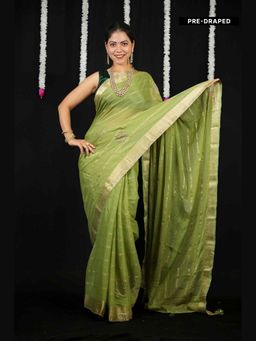 Isadora Life - Black Floral Pre-Draped Saree with Unstitched Blouse