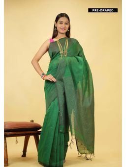 Isadora Life - Green Floral Pre-Draped Saree with Unstitched Blouse