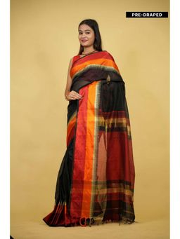 Isadora Life - Black Stripes Pre-Draped Saree with Unstitched Blouse