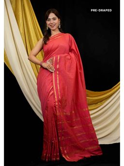 Isadora Life - Red Checks Pre-Draped Saree with Unstitched Blouse