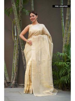 Isadora Life - Gold Woven Pre-Draped Saree with Unstitched Blouse
