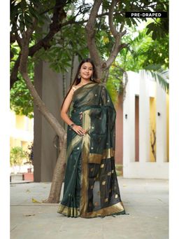Isadora Life - Green Woven Pre-Draped Saree with Unstitched Blouse