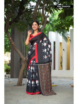 Isadora Life - Black Printed Pre-Draped Saree with Unstitched Blouse