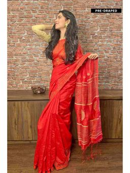 Isadora Life - Red Woven Pre-Draped Saree with Unstitched Blouse