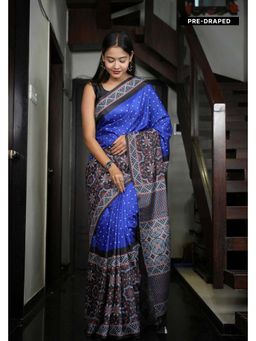 Isadora Life - Blue Polka Dots Pre-Draped Saree with Unstitched Blouse