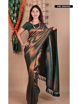 Isadora Life - Gold Floral Pre-Draped Saree with Unstitched Blouse