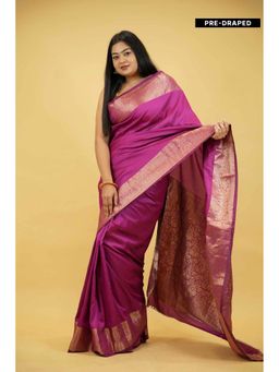 Isadora Life - Purple Woven Pre-Draped Saree with Unstitched Blouse