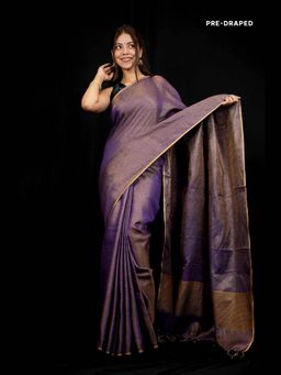 Isadora Life - Purple Solid Pre-Draped Saree with Unstitched Blouse