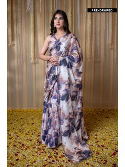 Label Shaurya Sanadhya - Indigo Embroidered Pre Drape Saree with Stitched Blouse